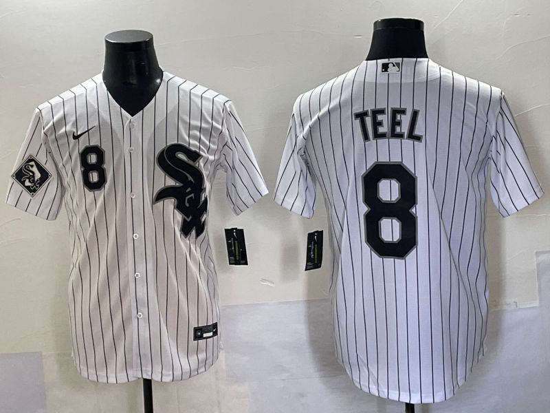 Men 2025 Chicago White Sox 8 Teel White Stripe Game Nike MLB Jersey style 10